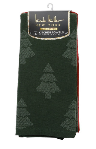 Thumbnail 2: Nicole Miller 4 Pk Christmas Tree Jacquard Kitchen Towels 