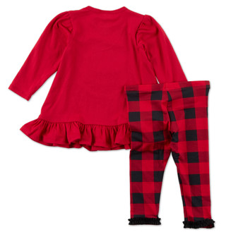 Thumbnail 2: Bonnie Baby Baby Girls 2 Pc Christmas Santa Face & Plaid Pants Set 