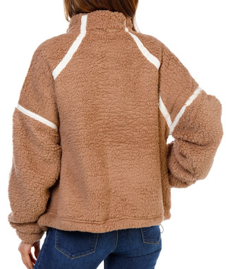 Thumbnail 2: HARMONY & BALANCE Women's Teddy Mock Neck Jacket w/ Contrast Woven Trim 