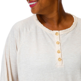 Thumbnail 4: Bobeau Women's Plus Long Sleeve Lace Trim Top 