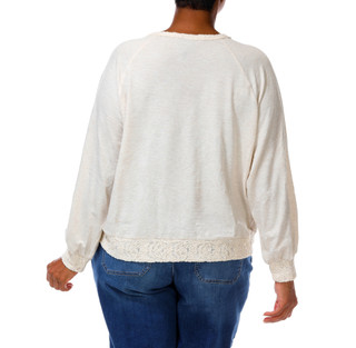 Thumbnail 5: Bobeau Women's Plus Long Sleeve Lace Trim Top 
