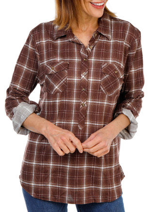 Thumbnail 1: Anneliese Women's 2 Pocket Button Up Roll Tab Soft Flannel Shirt 