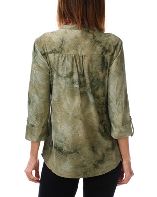 Thumbnail 2: Ava & Grace Women's 3/4 Sleeve Floral Embossed Pleated Top 