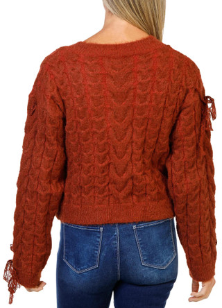 Thumbnail 2: MISS ME Women's Bow Detail Cable Knit Cardigan 