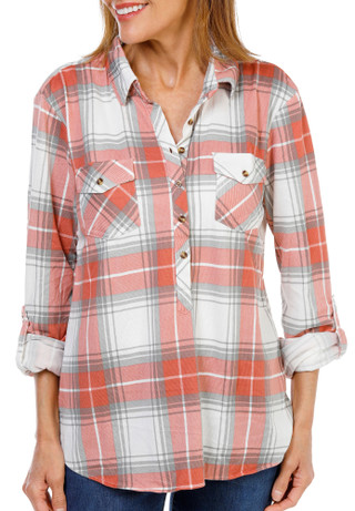 Thumbnail 1: Anneliese Women's 2 Pocket Button Up Roll Tab Soft Flannel Shirt 