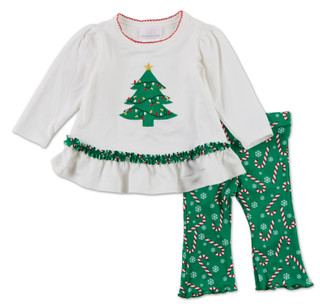 Thumbnail 1: Bonnie Baby Baby Girls 2 Pc Christmas Tree & Candy Canes Pants Set 