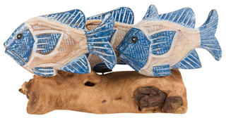 Thumbnail 2: Chesapeake Bay 10x7 Wooden Fish Family on Driftwood Home Decor 