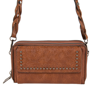 Thumbnail 1: Anneliese Floral Embossed Double Zipper Crossbody w/ Flap 
