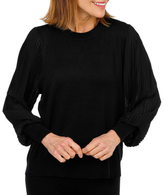 Thumbnail 1: Zac & Rachel Women's Pleated Sleeve Crew Neck Sweater Blouse 