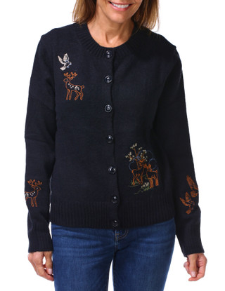 Thumbnail 1: Blu Pepper Women's Embroidered Deer Knit Cardigan   