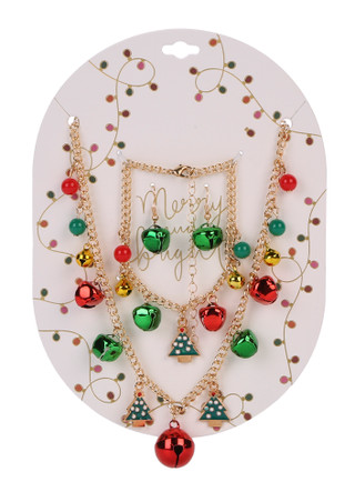 Thumbnail 1: Merry and Bright 2 Pc Jingle Bell Charm Necklace & Bracelet Set  