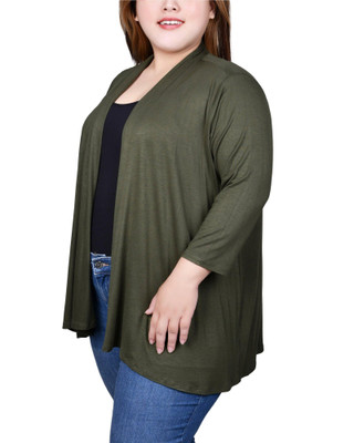 Thumbnail 3: NY COLLECTION NY Collection Plus Solid 3/4 Sleeve Cardigan 