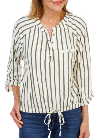 Thumbnail 1: Cure Apparel Women's 1/2 Snap Roll Tab Bow Waist Top 