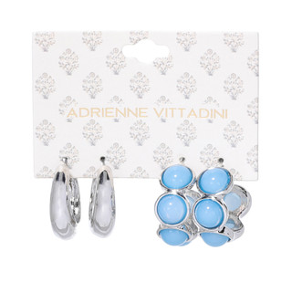 Thumbnail 1: ADRIENNE VITTADINI 2 Pk Silver & Blue Stone Hoop Earrings 