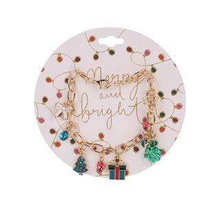 Thumbnail 1: Merry and Bright Gold Christmas Charm Bracelet  