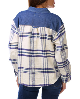 Thumbnail 2: Thread & Supply Women's Long Sleeve Plaid Denim Trim Top  