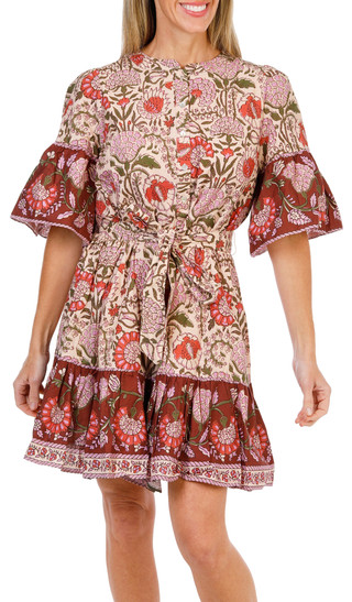 Thumbnail 1: FARMERS MARKET Women's Short Sleeve Button Up Floral Dress w/ Belt  