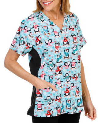 Thumbnail 1: Divine Stretch Women's Christmas Print Scrub Top 