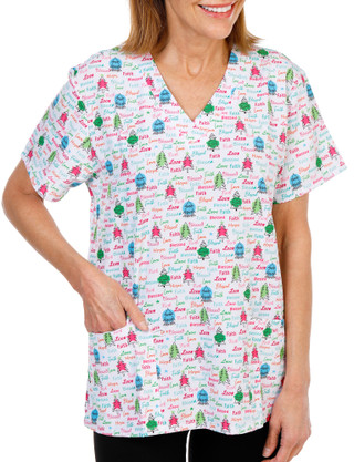 Thumbnail 1: Divine Stretch Women's Christmas Print Scrub Top 