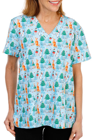 Thumbnail 1: Divine Stretch Women's Christmas Singing Dogs Scrub Top 
