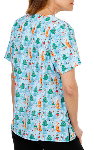 Thumbnail 2: Divine Stretch Women's Christmas Singing Dogs Scrub Top 