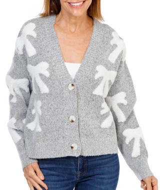 Thumbnail 1: Bobeau Women's Button Up Cardigan with Bows 