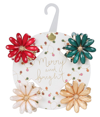 Thumbnail 1: Merry and Bright 4 Pk Christmas Flower Claw Hair Clips 