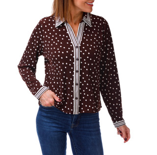 Thumbnail 1: Adrianna Papell Women's Printed Long Sleeve Split Neck Button Front Top 