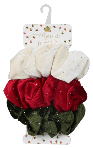 Thumbnail 1: Merry and Bright 3 Pk Christmas Rhinestone Velvet Hair Scrunchies 