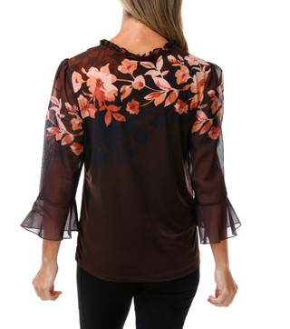Thumbnail 2: ADRIENNE VITTADINI Women's Floral Sheer Sleeve Top  