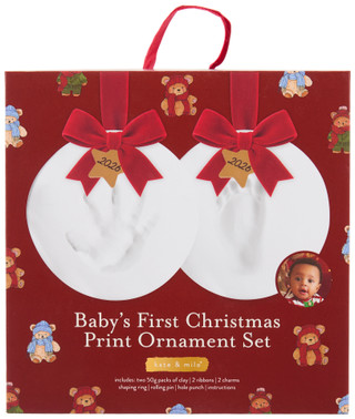 Thumbnail 1: KATE & MILO 2 Pk Baby's First Christmas Print Ornament Set 