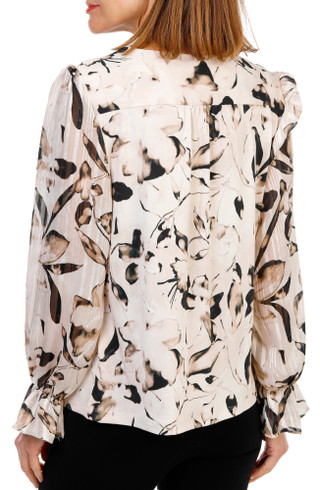Thumbnail 2: Sara Michelle Women's Pleated Sleeve Keyhole Blouse 