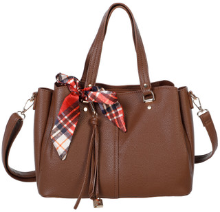 Thumbnail 1: DS Fashion Triple Compartment Pebble Grain Satchel w/ Scarf & Bag Charm 