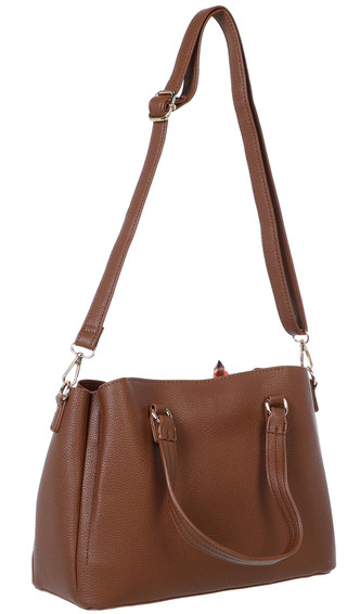 Thumbnail 2: DS Fashion Triple Compartment Pebble Grain Satchel w/ Scarf & Bag Charm 