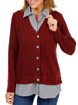 Thumbnail 1: Zac & Rachel Women's Layered Cabled Knit Cardigan Top 