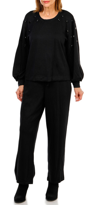 Thumbnail 1: BADGLEY MISCHKA Women's 2 Pc Long Sleeve Rhinestone Crew Neck & Pants Set  