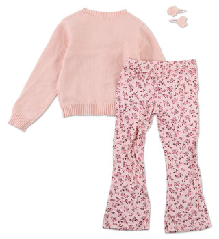 Thumbnail 2: Btween Little Girls 3 Pc Knit Cardigan, Pants, & Hair Clip Set 