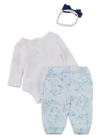 Thumbnail 2: Paris Hilton Baby Girls 3 Pc Body Suit, Floral Pants & Hair Bow Set 