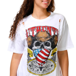 Thumbnail 3: Vintage threadz Juniors Rhinestone Braided Front Cowboy Skull Graphic Tee 