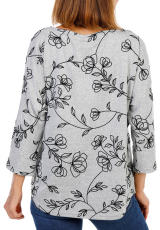 Thumbnail 2: Zac & Rachel Women's 3/4 Sleeve Floral Print Boat Neck Top 