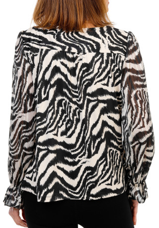 Thumbnail 2: Sara Michele Women's Printed Long Sleeve Keyhole Blouse 