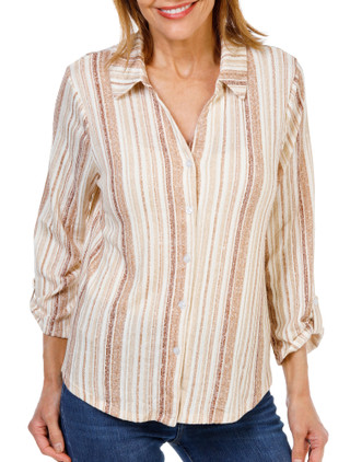 Thumbnail 1: Joie De Vivre Women's Button Up Roll Tab Sleeve Shirt 