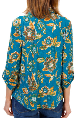 Thumbnail 2: Emily Daniels Women's 3/4 Sleeve Printed Double Pocket Henley Top 