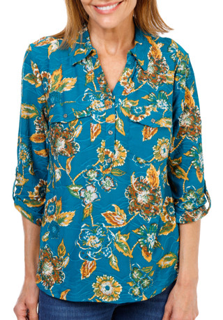 Thumbnail 1: Emily Daniels Women's 3/4 Sleeve Printed Double Pocket Henley Top 