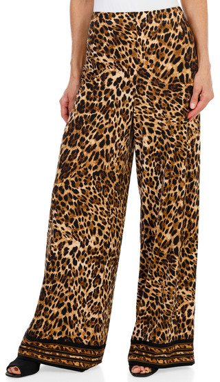 Thumbnail 1: Nicole Miller Women's Leopard Print Pull-On Wide Leg Pants 