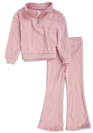 Thumbnail 1: 90 DEGREE BY REFLEX Little Girls 2 Pc Quarter Zip Flare Leg Pants Set 