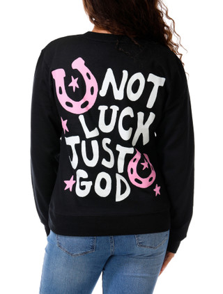 Thumbnail 1: Inspired Culture Juniors Not Luck Just God Horseshoe Graphic Sweatshirt 