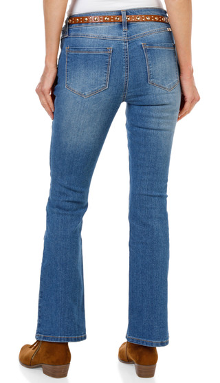 Thumbnail 2: 1822 Women's Petite 5 Pocket Boot Cut Jeans with Studded Belt 