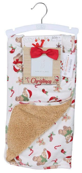 Thumbnail 1: Baby Essentials Baby's My First Christmas Teddy Bear Blanket & Photo Frame 