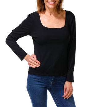 Thumbnail 1: Cyrus Women's Ribbed Long Sleeve Scoop Neck Top 